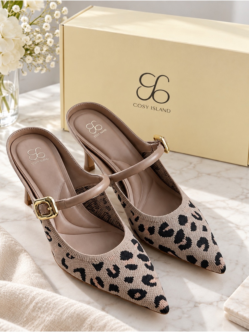 Taupe Leopard Mary Jane Pointed Heels